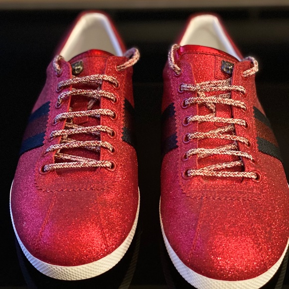 red glitter gucci shoes